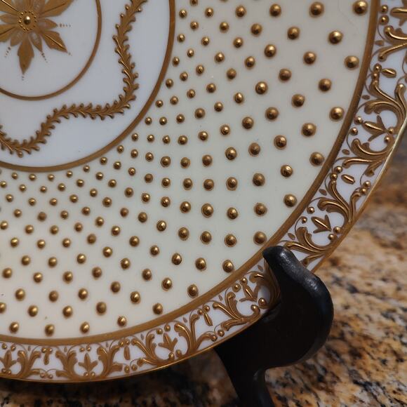 Sèvres porcelain plate from the service of the Vicomte de  Sèvres-Style French Porcelain Plate with Heavy Raised Gold Enamel, Hand Decorate